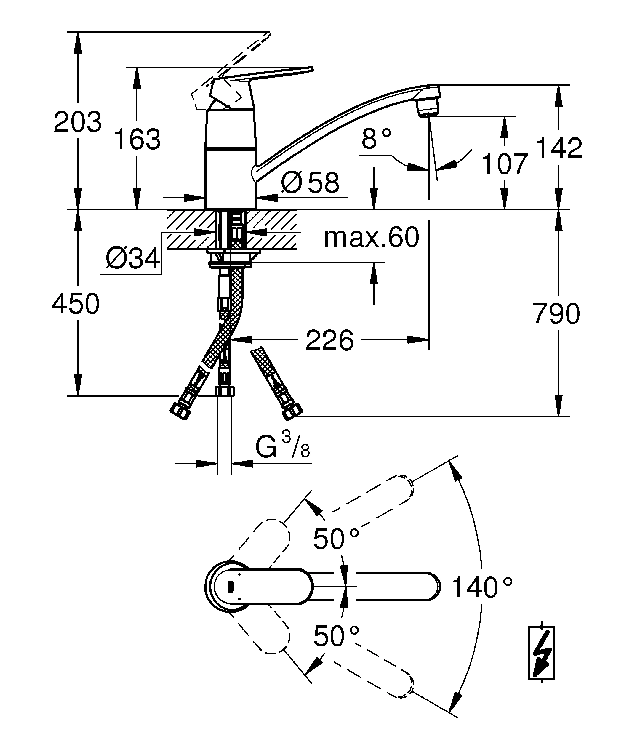 Einhand-Spültischbatterie Eurosmart Cosmopolitan 31179, flacher Auslauf, Einlochmontage, Niederdruck für offene Warmwasserbereiter, chrom