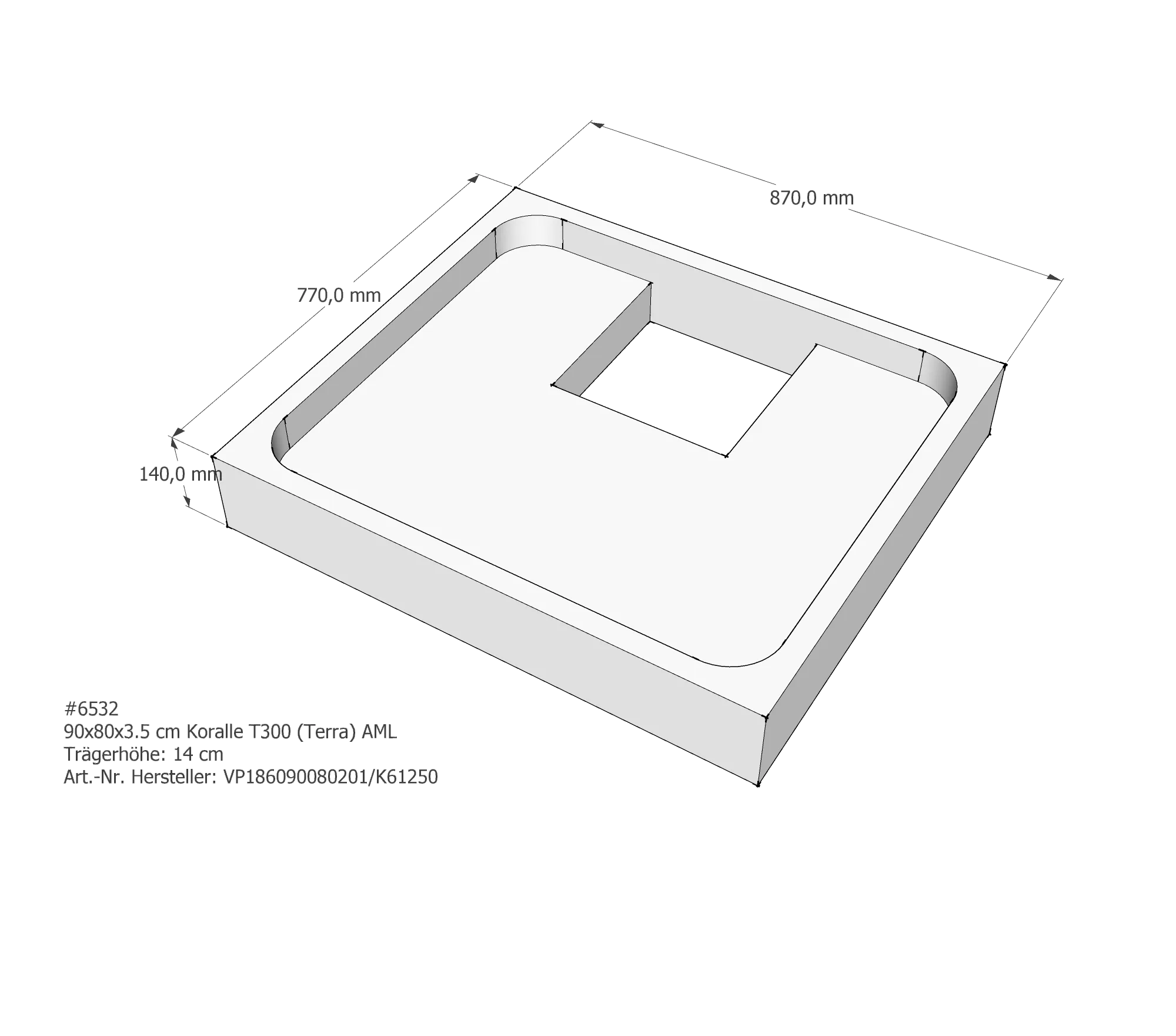 Duschwannenträger für Koralle T300 90/80 (Terra) 90 × 80 × 3,5 cm Duschwannenträger für Koralle T300 90/80 (Terra) 90 × 80 × 3,5 cm