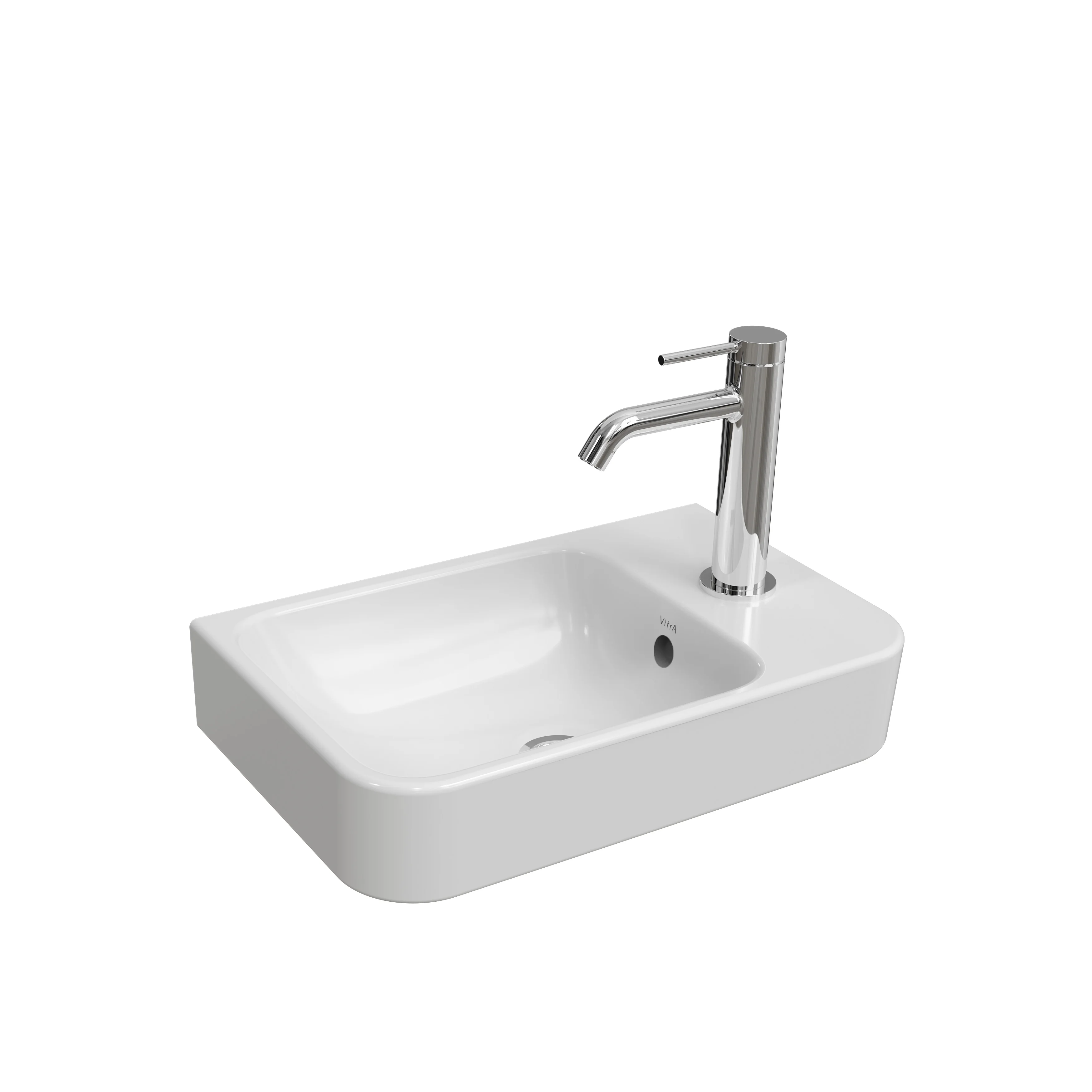 New Integra Round Handwaschbecken unterbaufähig asymmetrisch mit Hahnloch rechts 45 x 28 x 15 cm (BxTxH) Weiß Hochglanz