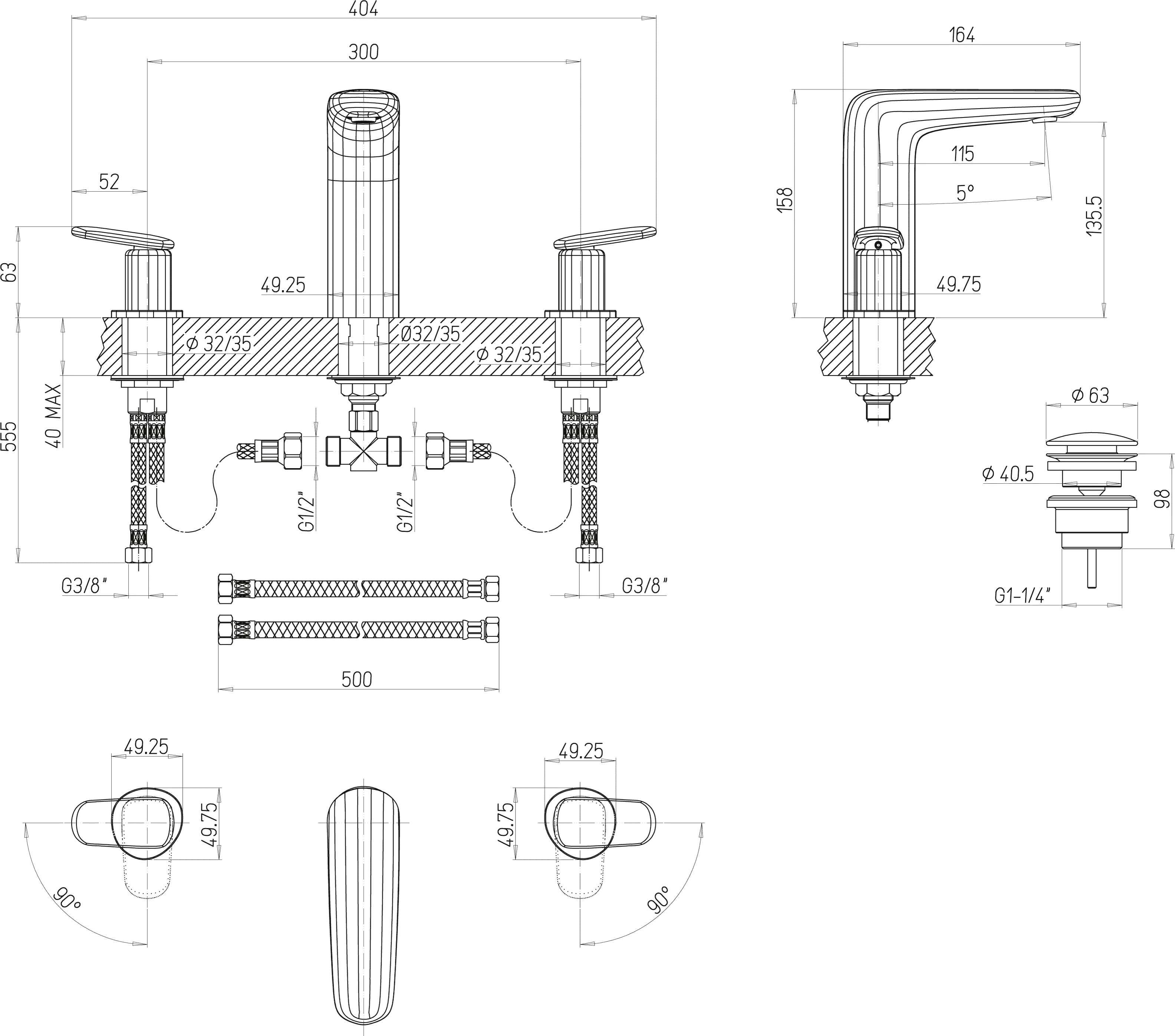 Zweihand-Waschtischarmatur „Antao“ 16,4 cm Ausladung 115 mm