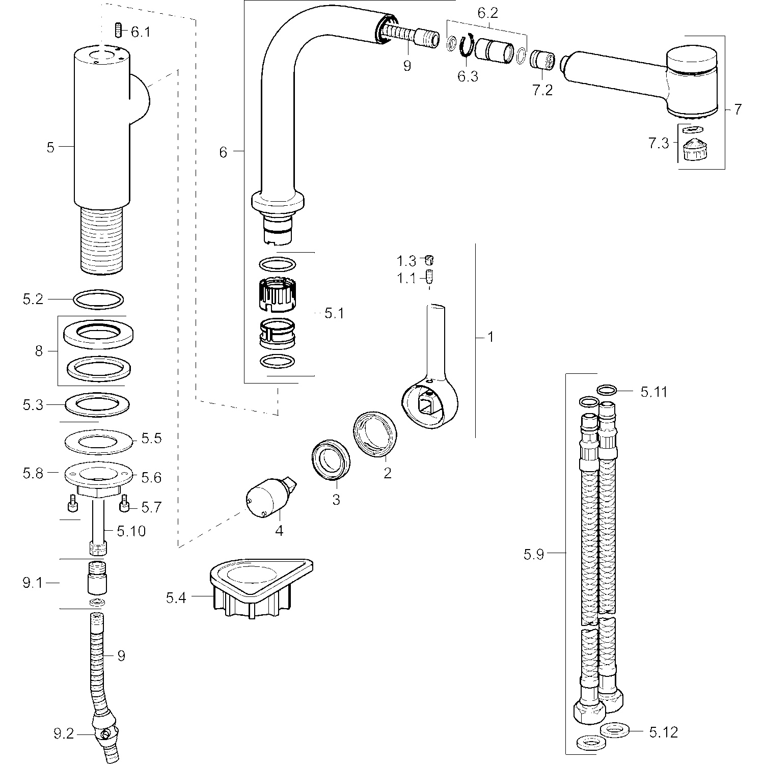 HA Einhebelmischer Küchenarmatur HANSARONDA 5491 2-strahlig Ausladung 221 mm DN15 Chrom