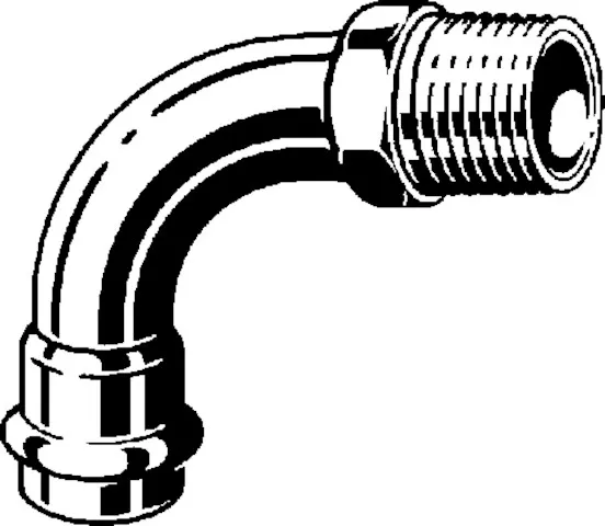 „Prestabo“ 90°-Bogen mit 1 Muffe und Außengewinde 18 mm × 1/2″