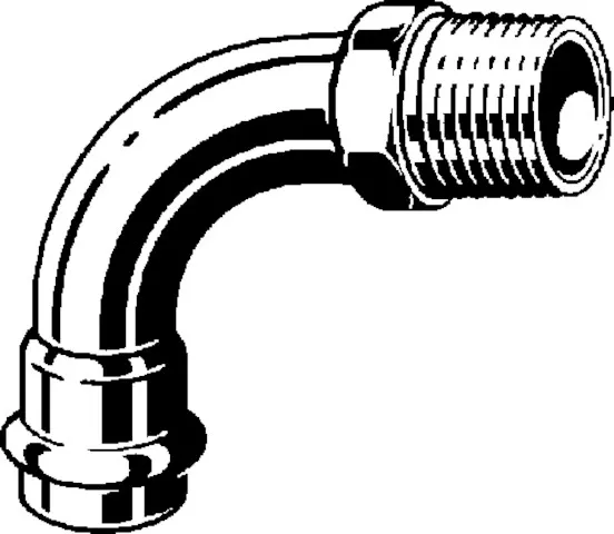 „Prestabo“ 90°-Bogen mit 1 Muffe und Außengewinde 18 mm × 1/2″ „Prestabo“ 90°-Bogen mit 1 Muffe und Außengewinde 18 mm × 1/2″
