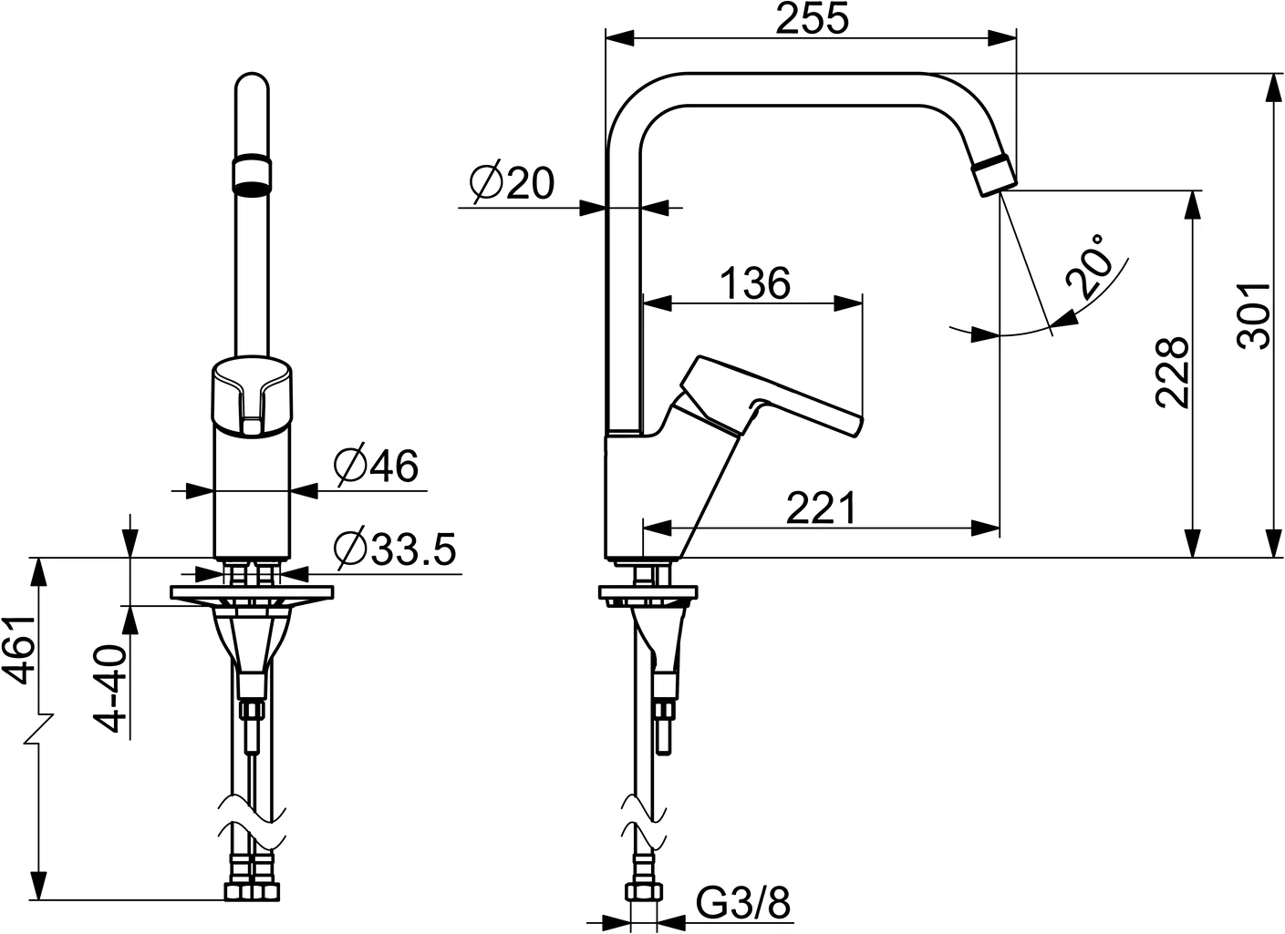HansaPALENO Einhebelmischer Küchenarmatur 5650 Ausladung 255 mm DN15 Chrom