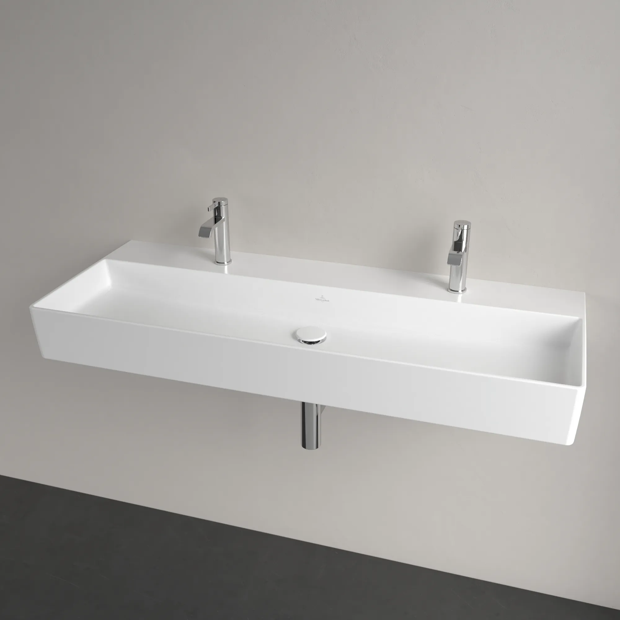 Villeroy & Boch Memento 2.0 Wandwaschbecken Stone White CeramicPlus 1200x470x150mm TitanCeram, matt, 2-Loch, ohne Überlauf
