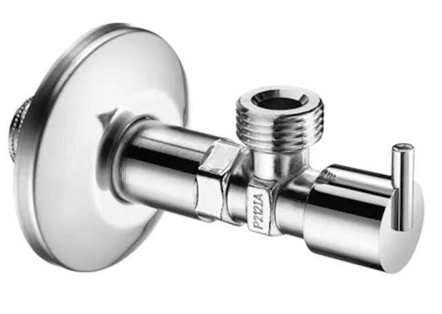 Eckventil mit Regulierfunktion PINT, Design-Griff, Schubrosette Ø 63 mm, DN 15 G 1/2 AG, DN 15 G 1/2 AG, chrom