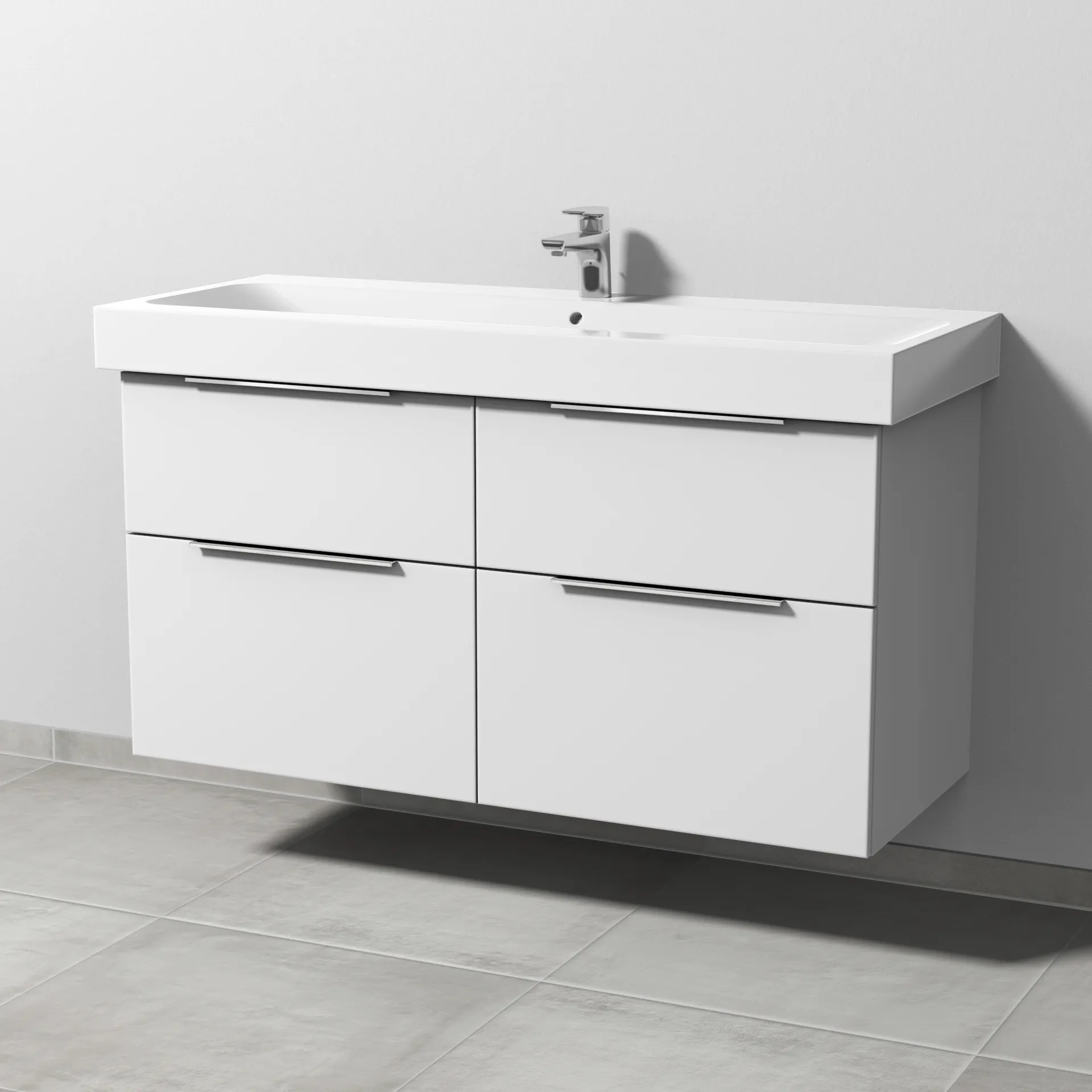 Sanipa Waschtischunterschrank „3way“ passend zu Keramik-Waschtische iCon von Geberit 1150 × 593 × 462 mm in Weiß-Soft, Becken mittig