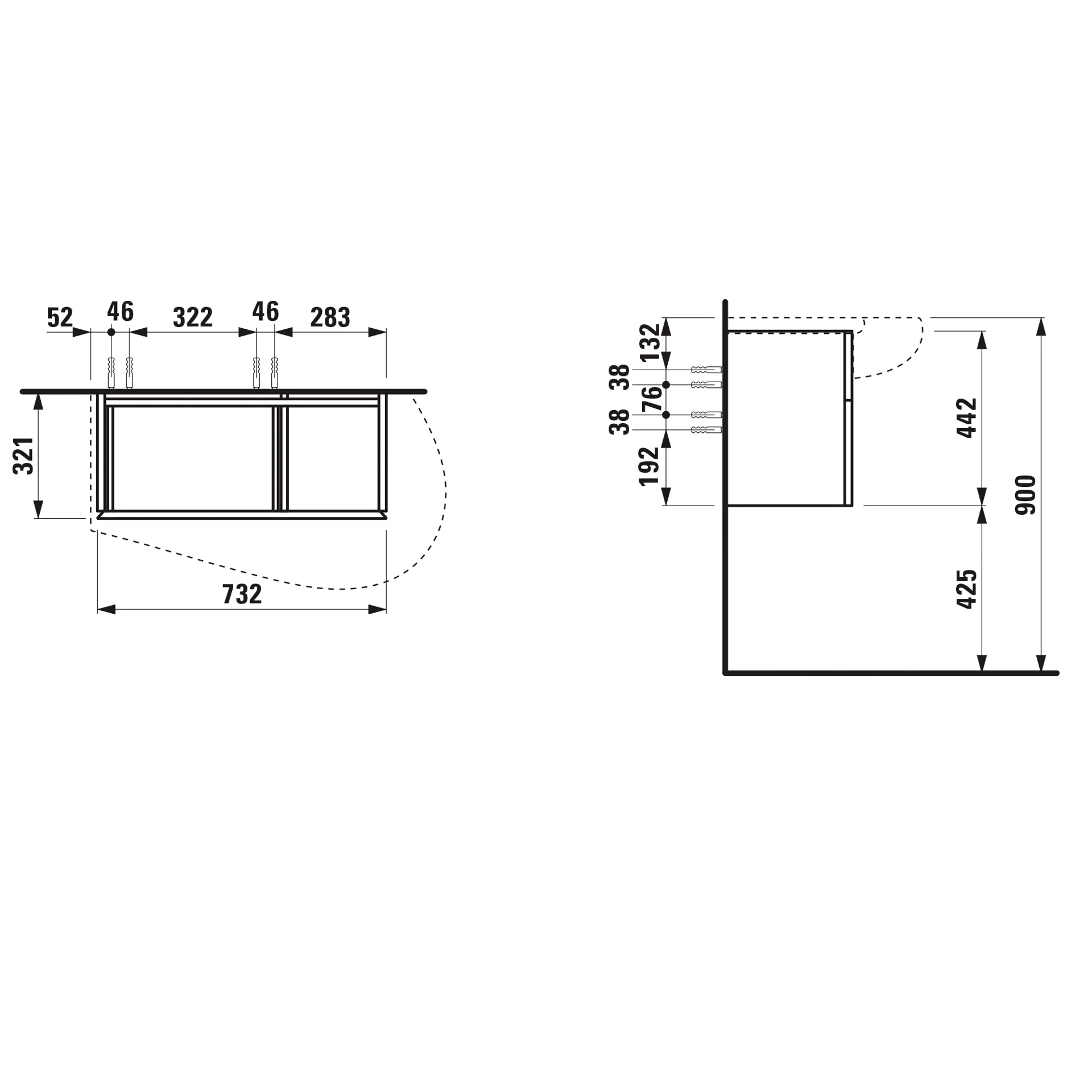 Laufen Hochschrank „Ilbagnoalessi“ 732 × 442 × 321 mm Eiche hell, rechts