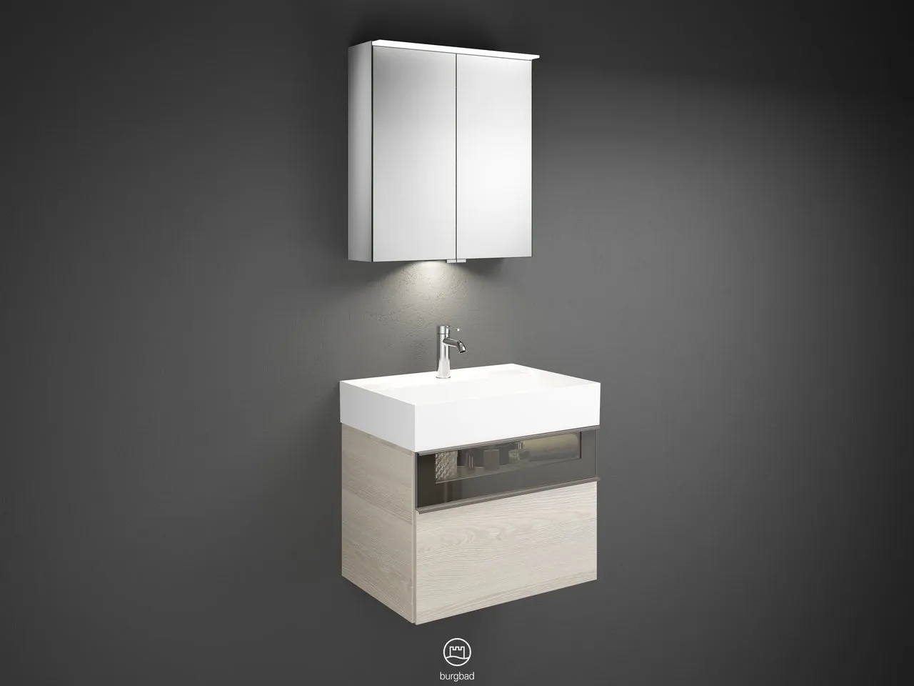 burgbad Yumo SFLA067 Badmöbelset Spiegelschrank mit Mineralguss-Waschtisch burgbad Yumo SFLA067 Badmöbelset Spiegelschrank mit Mineralguss-Waschtisch