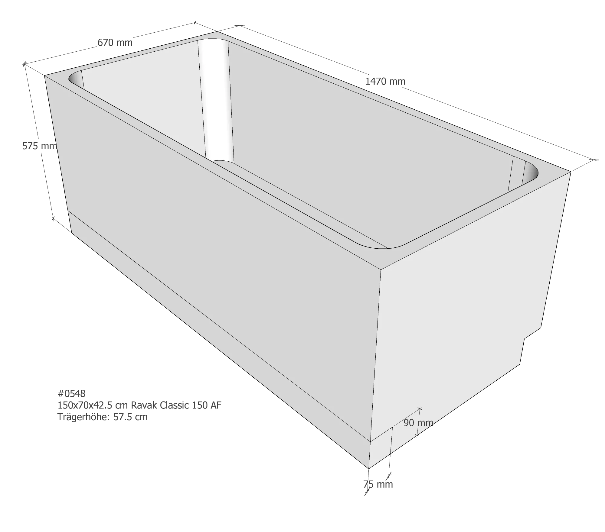Badewannenträger passend für Ravak Classic 150 150 × 70 × 42,5 cm Badewannenträger passend für Ravak Classic 150 150 × 70 × 42,5 cm
