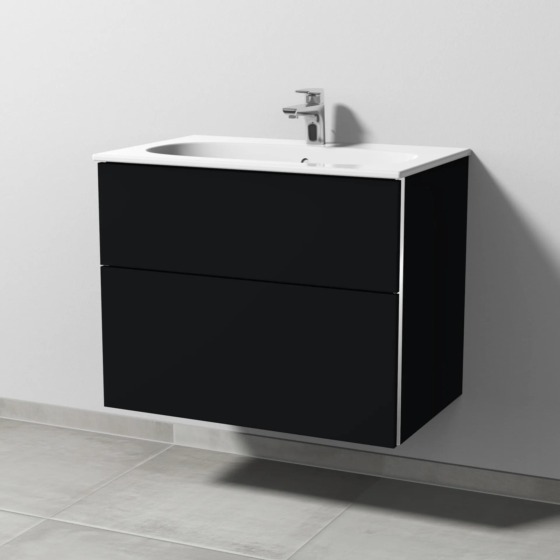 Sanipa Waschtischunterschrank „3way“ passend zu Keramik-Waschtische Acanto Slim von Geberit 730 × 582 × 467 mm in Schwarz (matt)