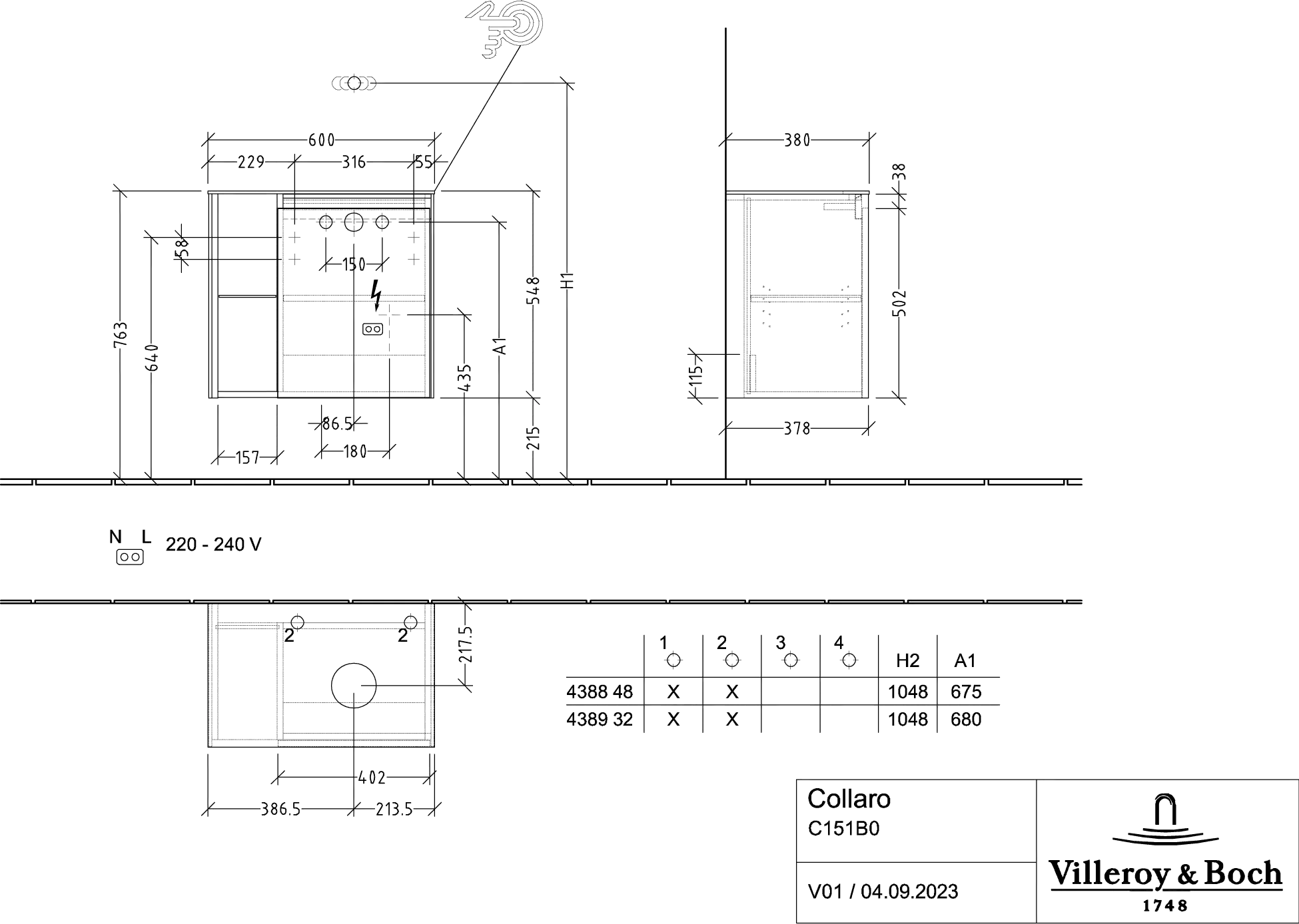Villeroy & Boch Waschtischunterschrank „Collaro“ 600 × 548 × 380 mm Black Oak, für Becken rechts, Anschlag rechts, mit Beleuchtung Villeroy & Boch Waschtischunterschrank „Collaro“ 600 × 548 × 380 mm Black Oak, für Becken rechts, Anschlag rechts, mit Beleuchtung