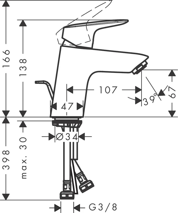 Hansgrohe Logis Einhebel-Waschtischmischer 70 chrom, Ausladung 107 mm, Auslaufhöhe 67 mm, Hebelgriff, Normalstrahl, max. Durchfluss 5 l/min, Keramikmischsystem, einstellbare Temperaturbegrenzung, für Durchlauferhitzer geeignet