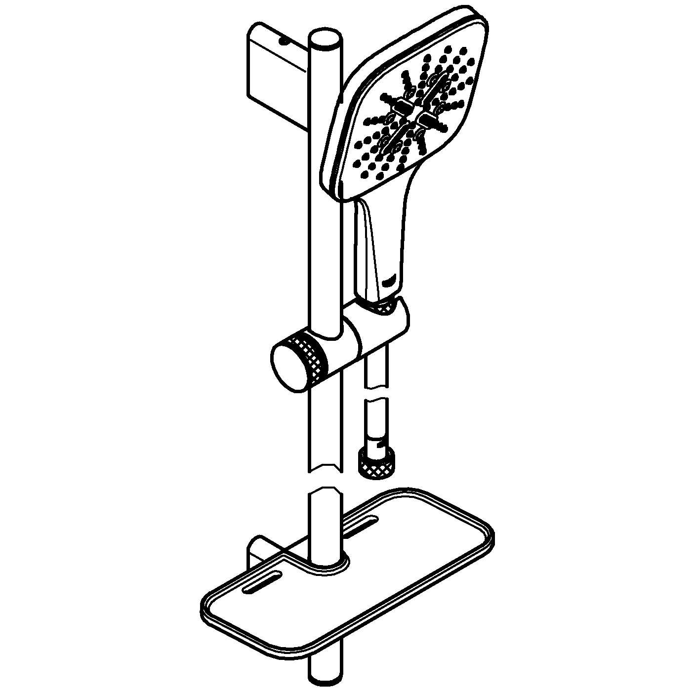 Brausestangenset Rainshower SmartActive 130 Cube 26583, 3 Strahlarten, Brausestange 600 mm, Brauseschlauch Silverflex 1.750 mm, Ablage, chrom