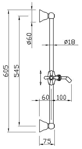 Wandstange AqvaRetro I - 600 × 25 mm - Konusgleiter - chrom Wandstange AqvaRetro I - 600 × 25 mm - Konusgleiter - chrom
