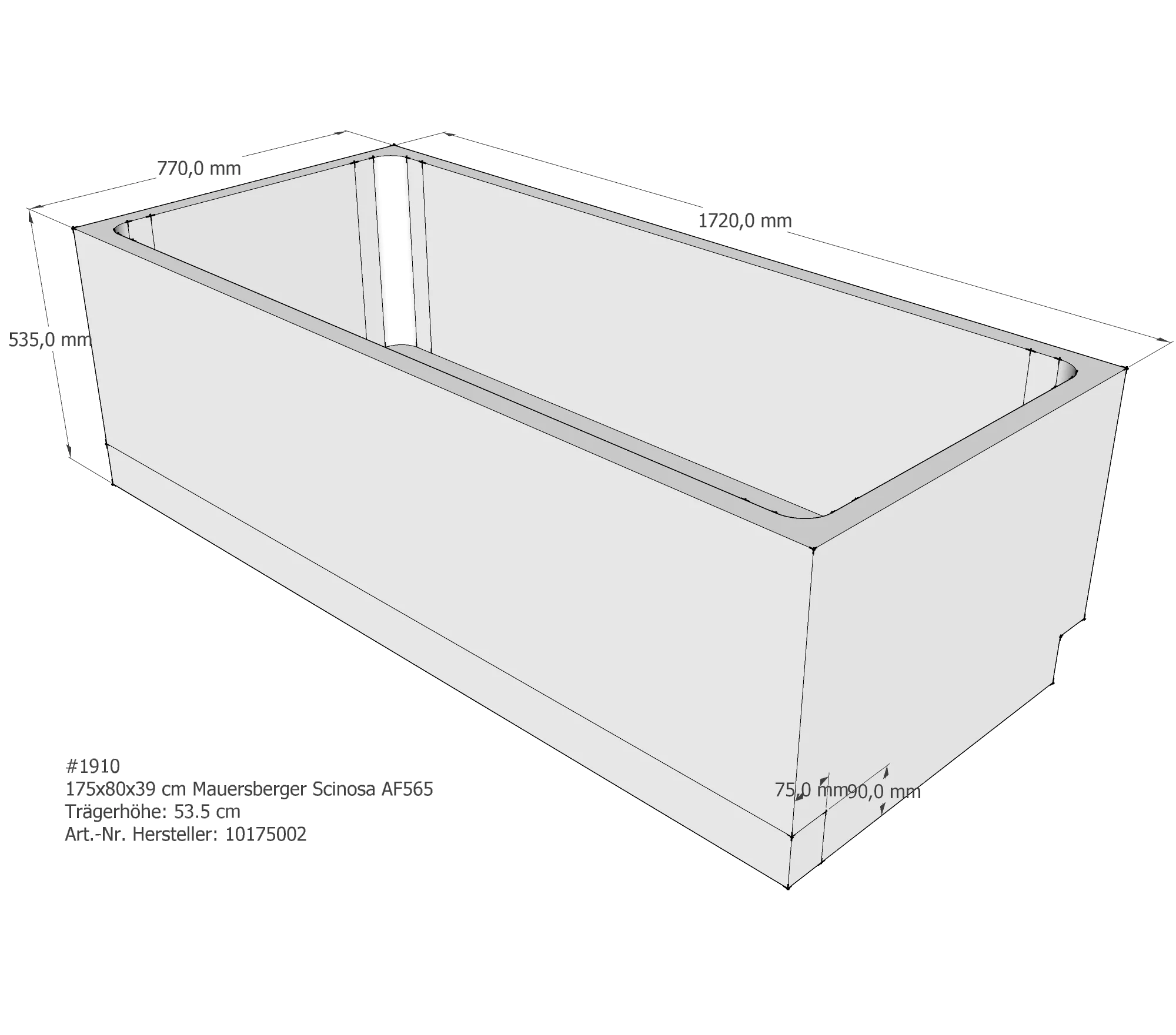 Badewannenträger für Mauersberger Scinosa 175 × 80 × 39 cm