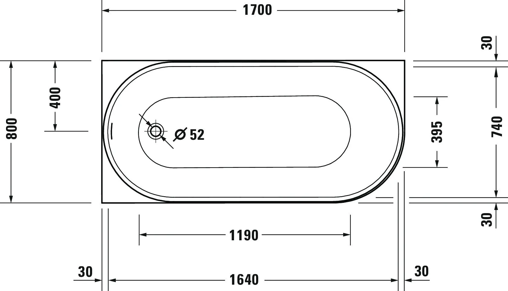 Duravit Badewanne „DuraSenja“ vorwand oval 170 × 80 cm, links