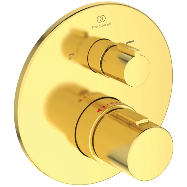 Badethermostat Unterputz Ceratherm T100, Bausatz 2, DIN EN 1717, Rosette Durchmesser: 163mm, Brushed Gold Badethermostat Unterputz Ceratherm T100, Bausatz 2, DIN EN 1717, Rosette Durchmesser: 163mm, Brushed Gold
