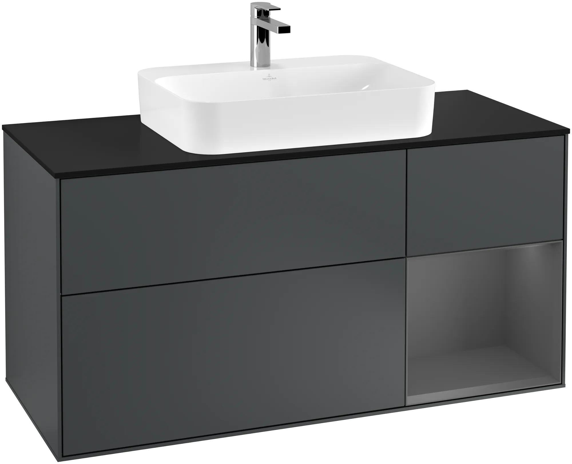 Villeroy & Boch Finion Waschbeckenunterschrank G42, 1200x603x501mm, Midnight Blue Matt Lacquer / Anthracite Matt Lacquer / Glass Black Matt
