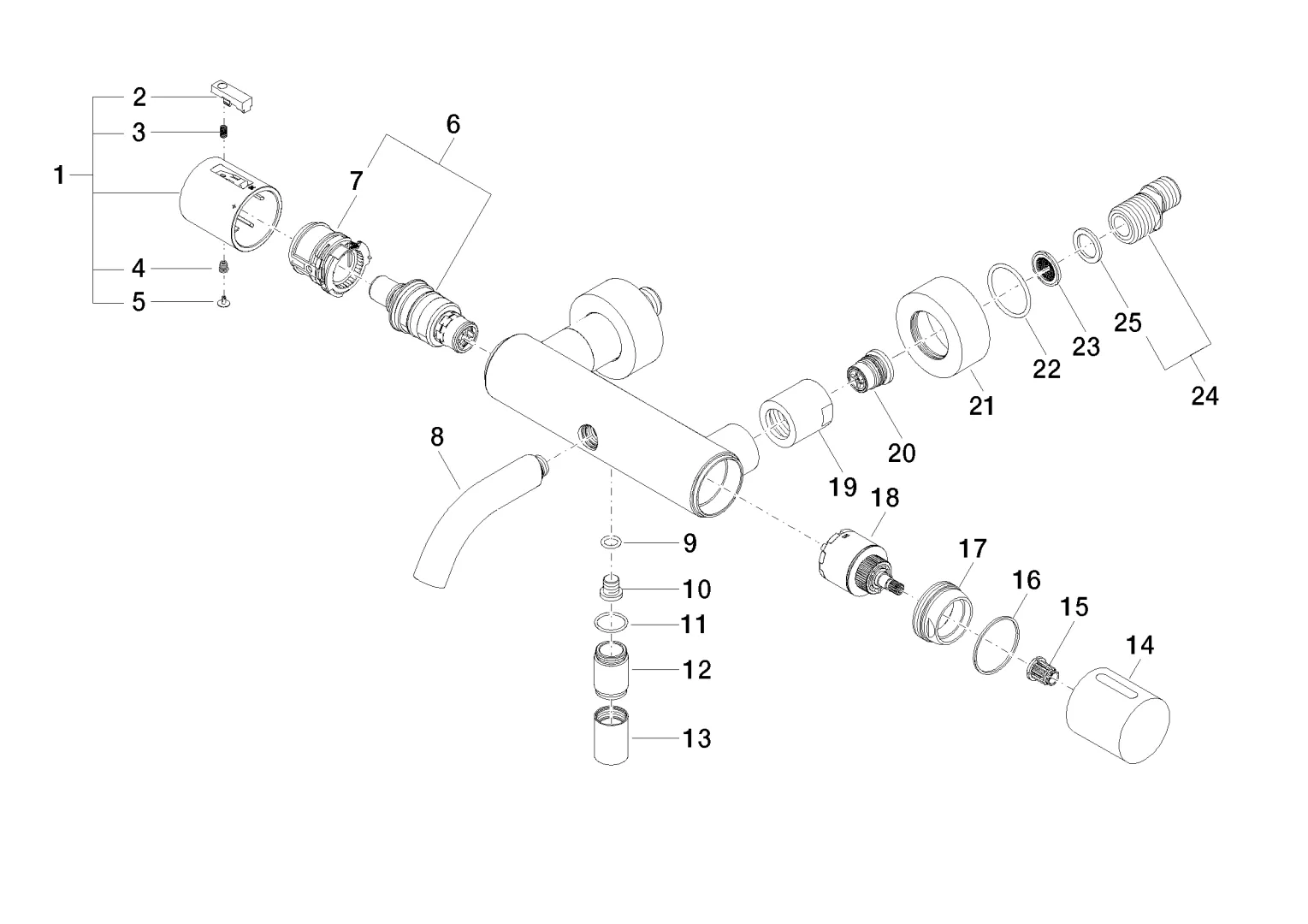 Wannen-Thermostat für Wandmontage ohne Garnitur META Chrom 34201979 Wannen-Thermostat für Wandmontage ohne Garnitur META Chrom 34201979