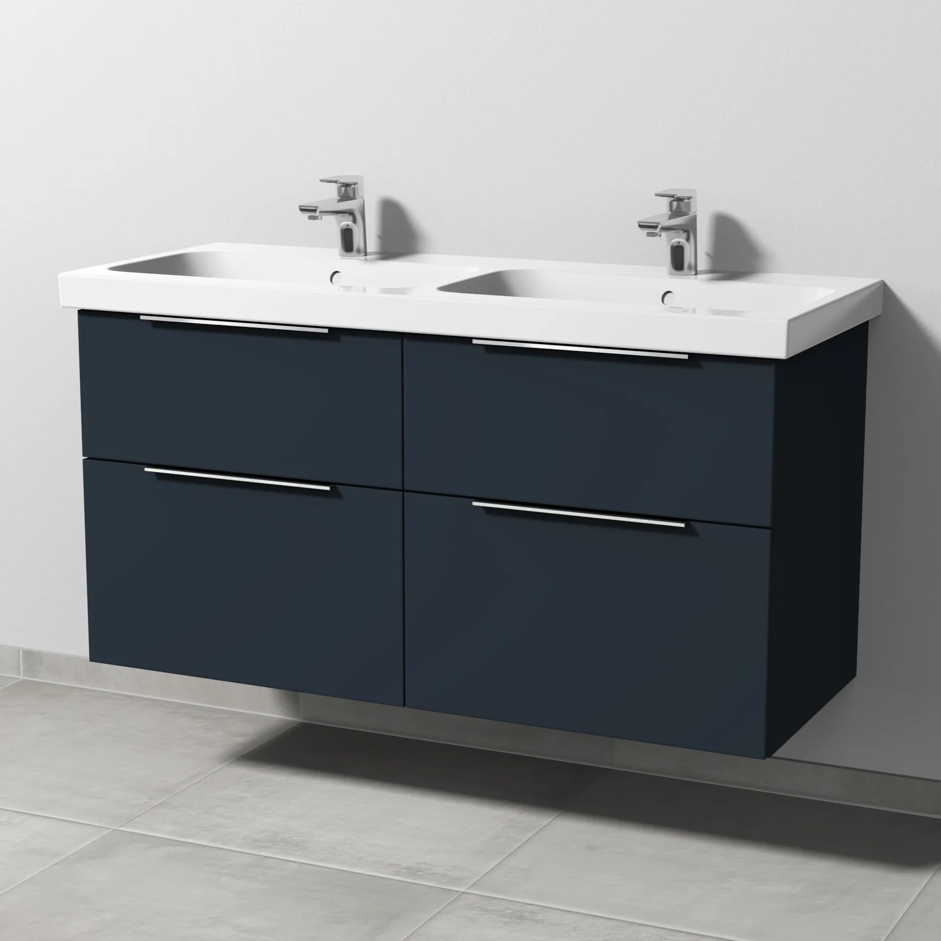 Sanipa Waschtischunterschrank „3way“ passend zu Keramik-Waschtische iCon Light von Geberit 1150 × 591 × 462 mm in Marine (matt), Becken links und