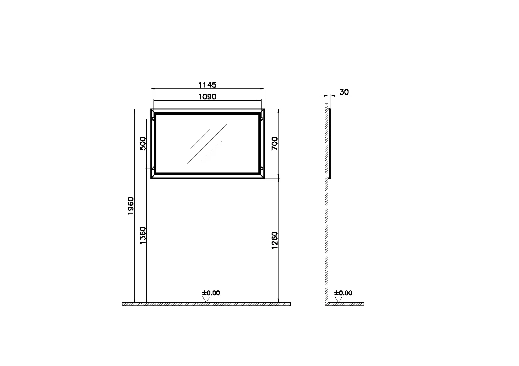 VitrA Valarte Flachspiegel Breite 115 cm Grau Matt