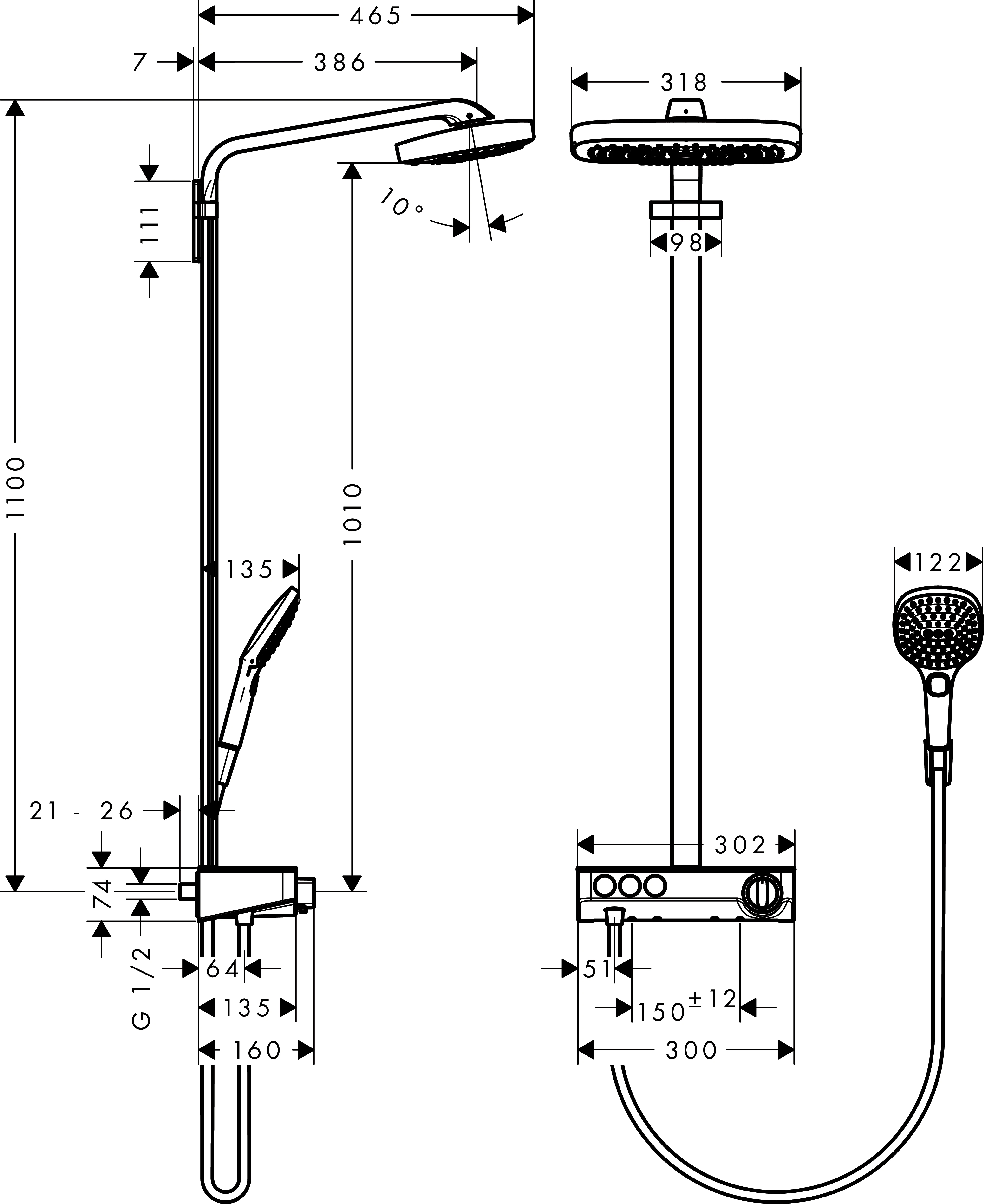 Showerpipe Raindance Select chrom mit Kopfbrause Raindance E Air 3jet 300mm