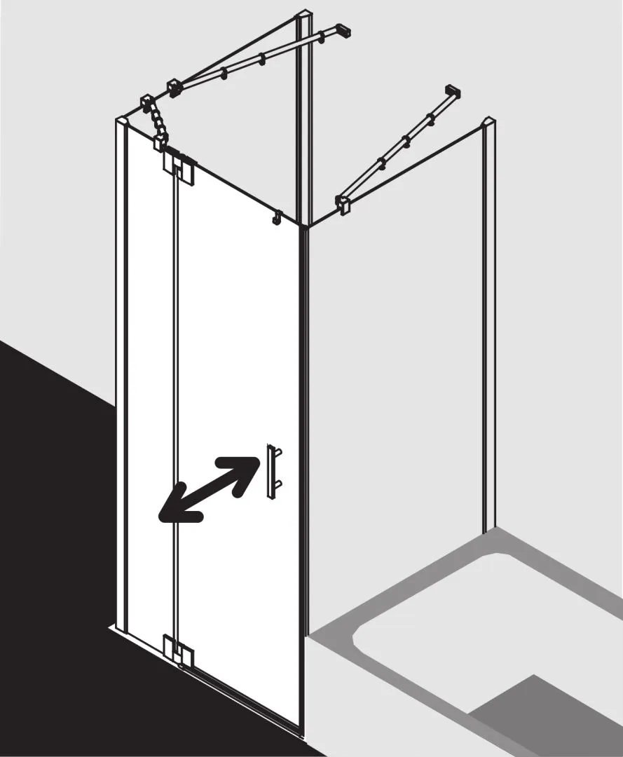 Kermi Duschtür Pendeltür 1-flügelig mit Festfeld links für Ecke „FILIA XP“ Glas Klar, Profile Silber Hochglanz, BV: 1375 - 1400 mm GAK: 1360 - 1385 mm WE: 1385 - 1410 mm H: 2000 mm