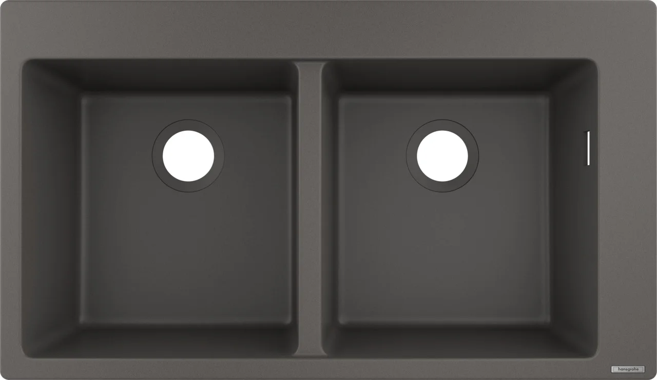 Hansgrohe Einbauspüle S51 Serie, Steingrau, 370x370 mm, 2 Hauptbecken, Aufbau, Beckentiefe 190 mm