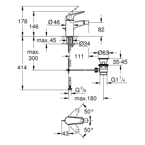 EH-Bidetbatterie Euroeco 23263_1, Einlochmontage, Zugstangen-Ablaufgarnitur aus Kunststoff, maximaler Durchfluss (bei 3 bar): 5 l/min, chrom EH-Bidetbatterie Euroeco 23263_1, Einlochmontage, Zugstangen-Ablaufgarnitur aus Kunststoff, maximaler Durchfluss (bei 3 bar): 5 l/min, chrom