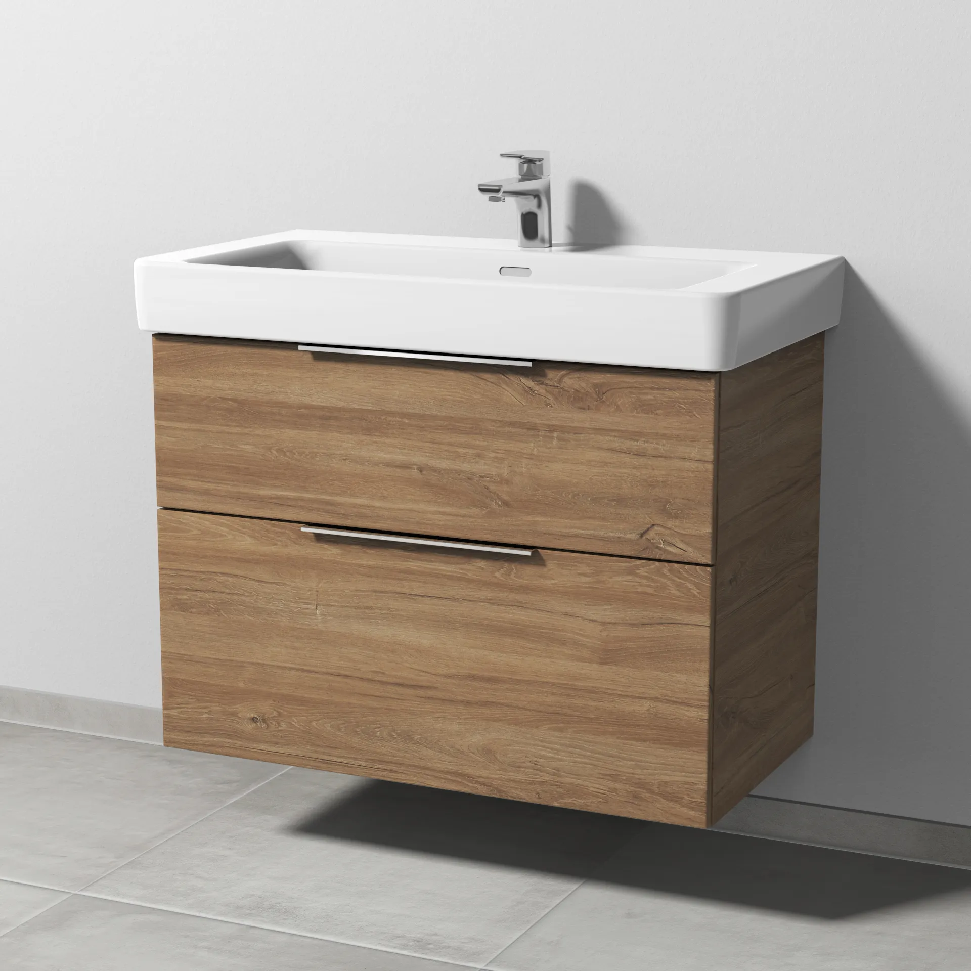 Sanipa Waschtischunterschrank „3way“ passend zu Keramik-Waschtische Pro S von Laufen 800 × 593 × 437 mm in Eiche Kansas, Becken mittig