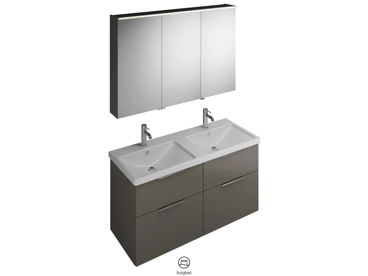burgbad Badmöbelset Keramik-Waschtisch inkl. Waschtischunterschrank und Spiegelschrank „Eqio“ 123 × 62 × 17 cm Stangengriff, Chrom (140 / 397 mm), in Eiche Dekor Silber burgbad Badmöbelset Keramik-Waschtisch inkl. Waschtischunterschrank und Spiegelschrank „Eqio“ 123 × 62 × 17 cm Stangengriff, Chrom (140 / 397 mm), in Eiche Dekor Silber