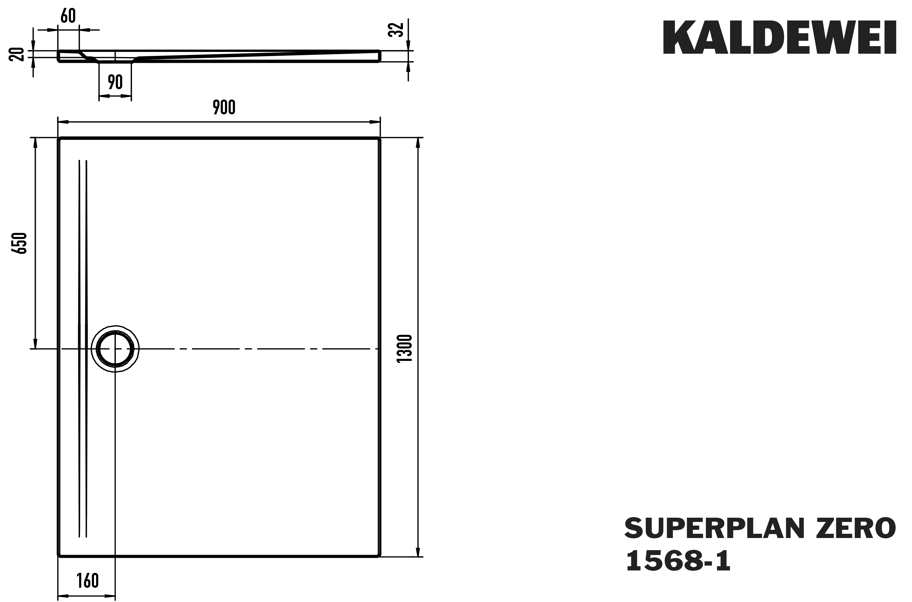 Kaldewei rechteck Duschwanne „Superplan Zero“ 90 × 130 cm ohne Oberflächenveredelung, in alpinweiß