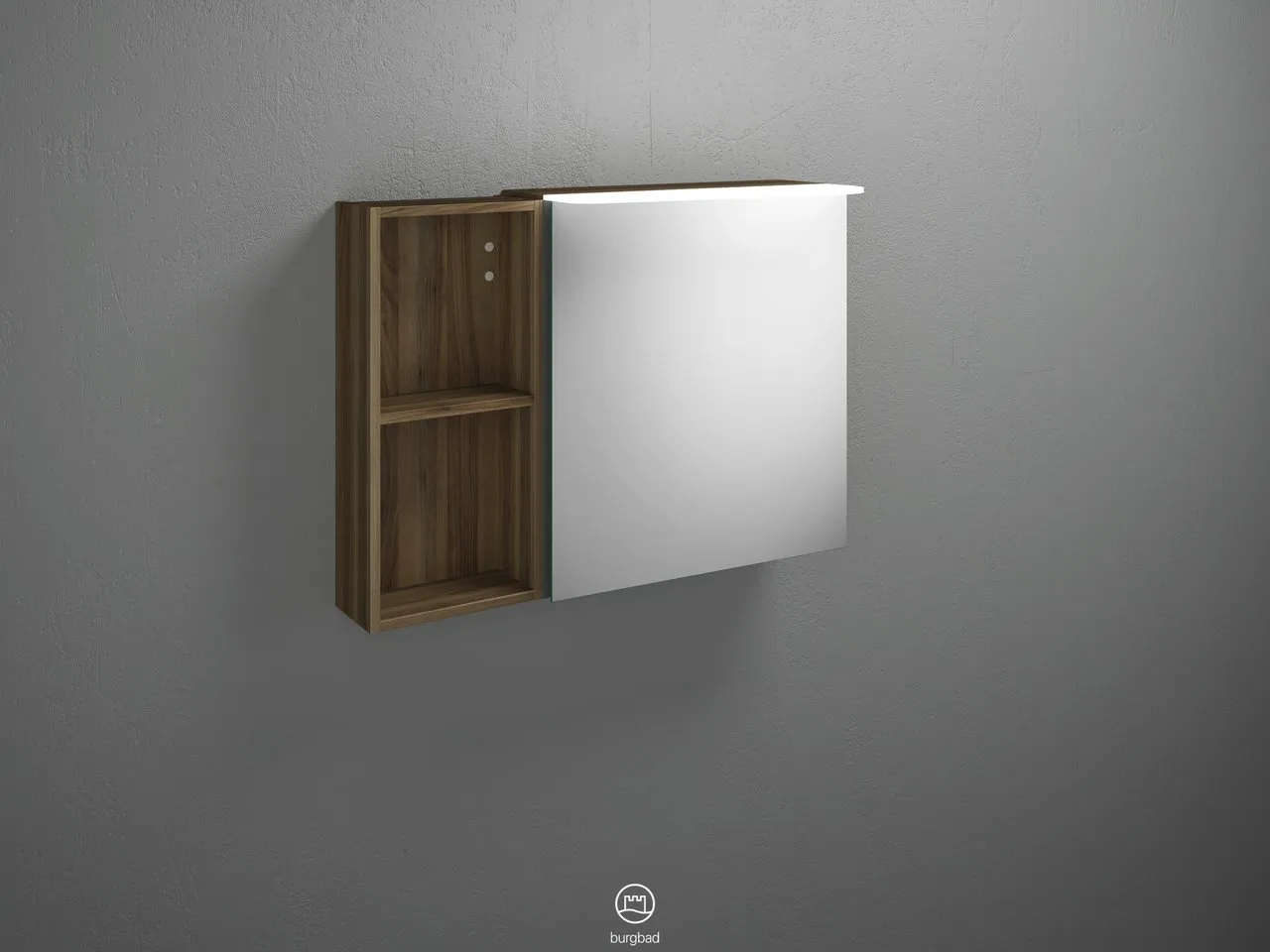 Burgbad Spiegelschrank Badu SFTW090, 310x900x665 mm, LED-Aufsatzleuchte 4200 K, Energieeffizienzklasse E