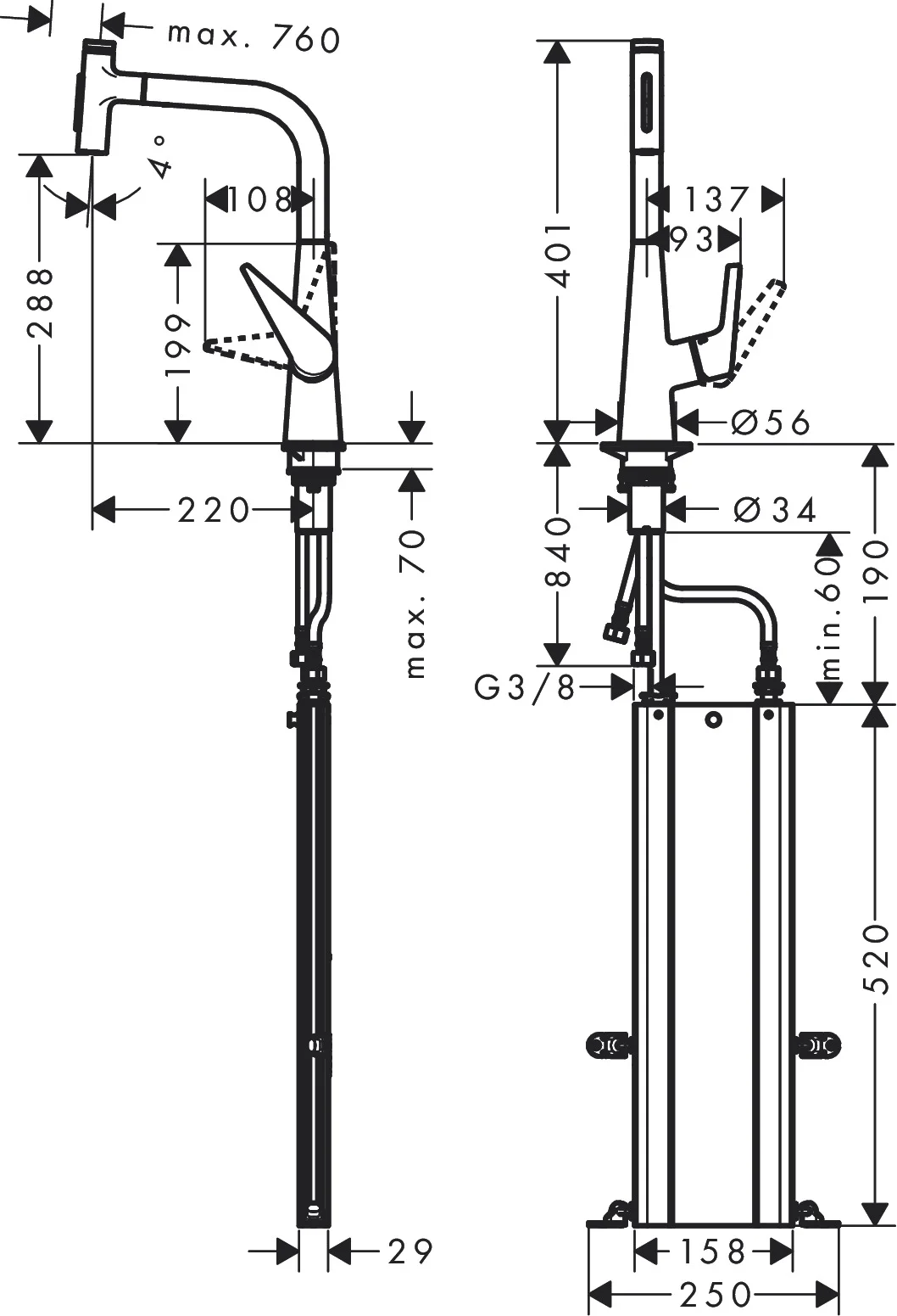 Hansgrohe Talis Select M51 Einhebel-Küchenmischer mit Ausziehbrause 2jet sBox Chrom, ComfortZone 300, Schwenkbereich einstellbar auf 110° oder 150°, Laminarstrahl und Brausestrahl, MagFit magnetische Brausehalterung, max. Durchflussmenge 8 l/min bei 3 ba