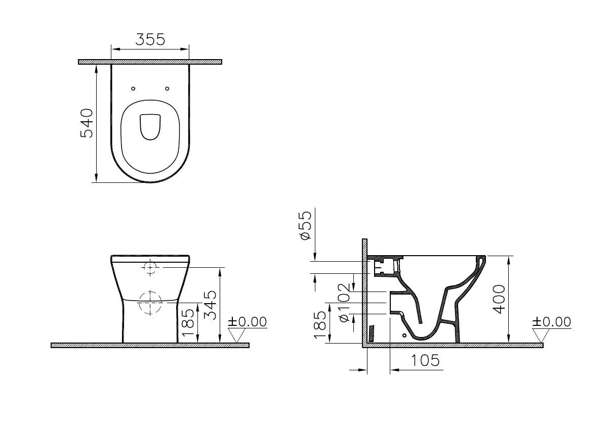 VitrA Integra Tiefspüler-Stand-WC Flush 2.0 Back-to-wall Abgang waagerecht Weiß Hochglanz