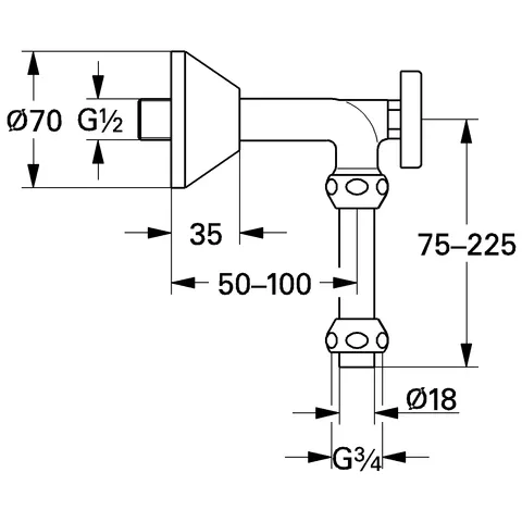 Abgangsbogen 12440, DN 15, Ausladung 50 bis 100 mm, mit Thermometer