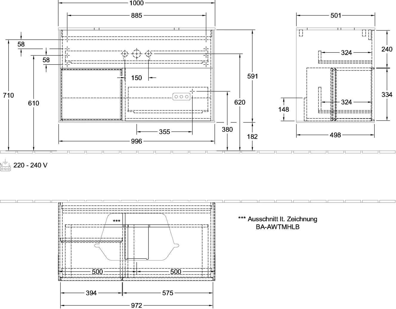 Villeroy & Boch Finion Waschbeckenunterschrank F36, 1000 x 603 x 501 mm