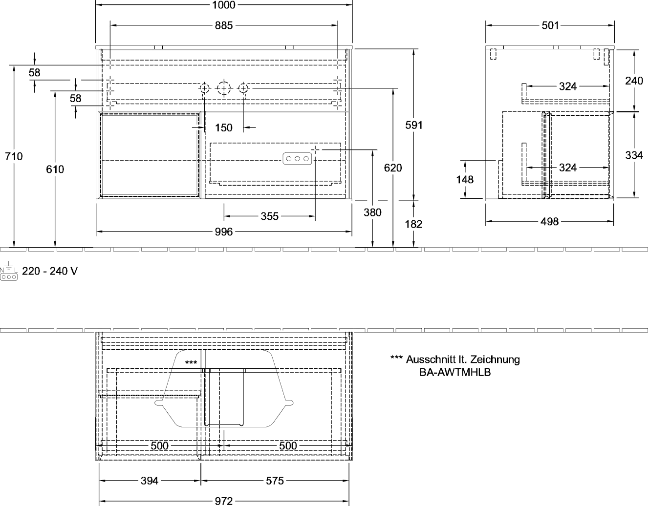 Villeroy & Boch Finion Waschbeckenunterschrank F36 1000x603x501mm Anthracite Matt