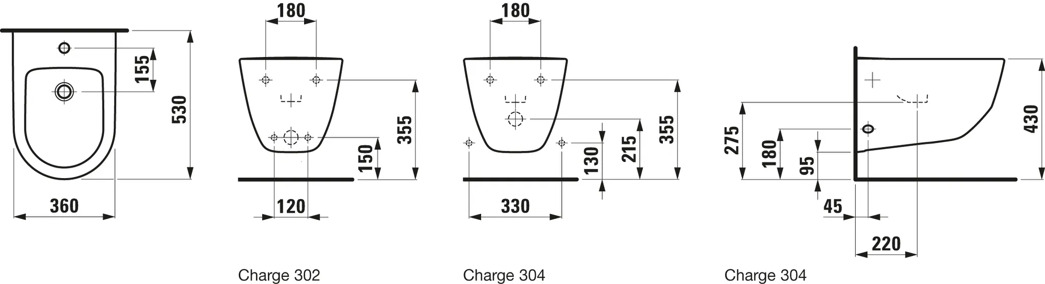 Laufen Wandbidet PRO 530x360, 1-HL, weiß Laufen Wandbidet PRO 530x360, 1-HL, weiß