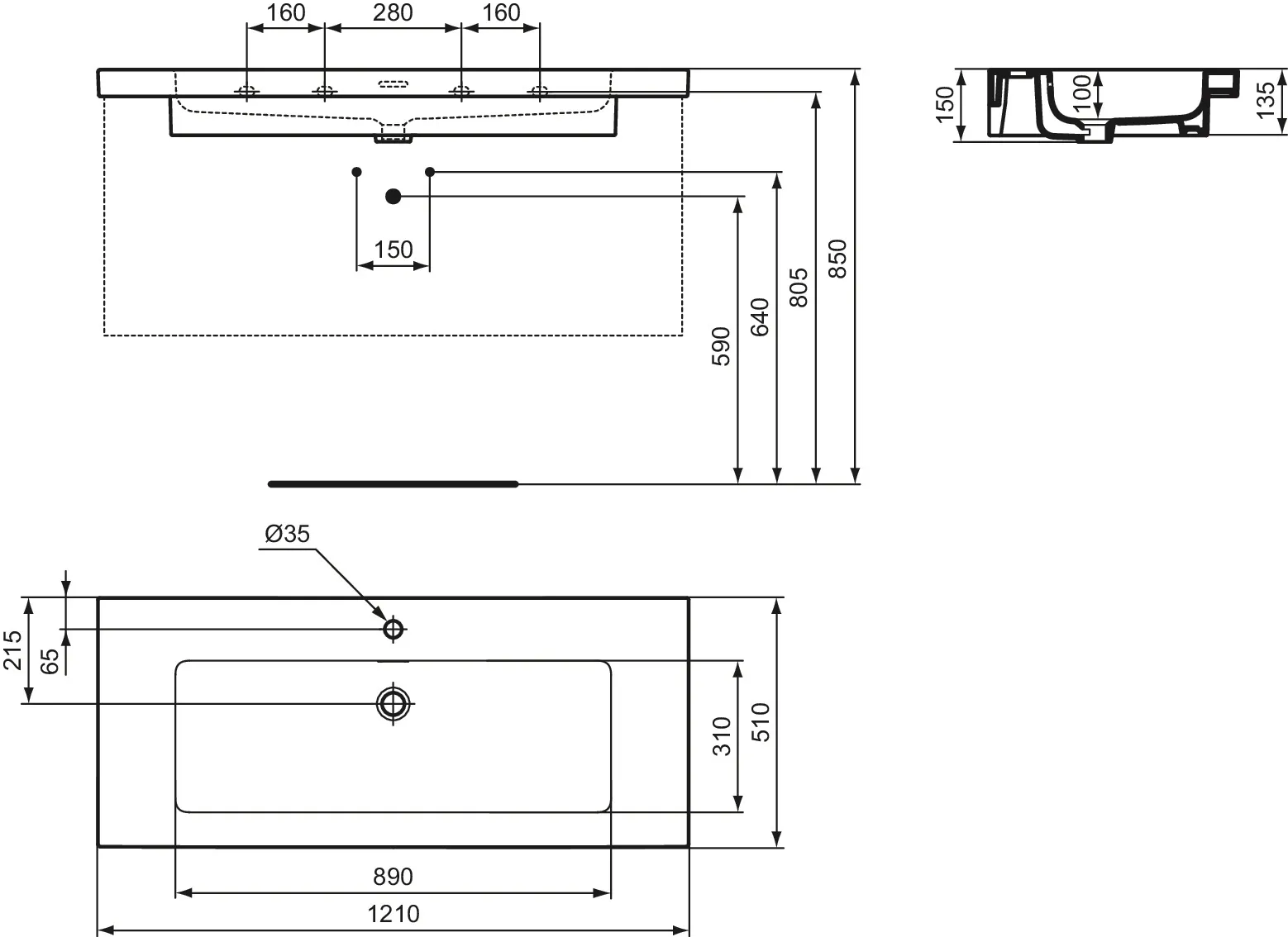 Waschbecken „Extra“ 121 × 51 × 15 cm, Hahnlochposition mittig in Seidenweiß Waschbecken „Extra“ 121 × 51 × 15 cm, Hahnlochposition mittig in Seidenweiß