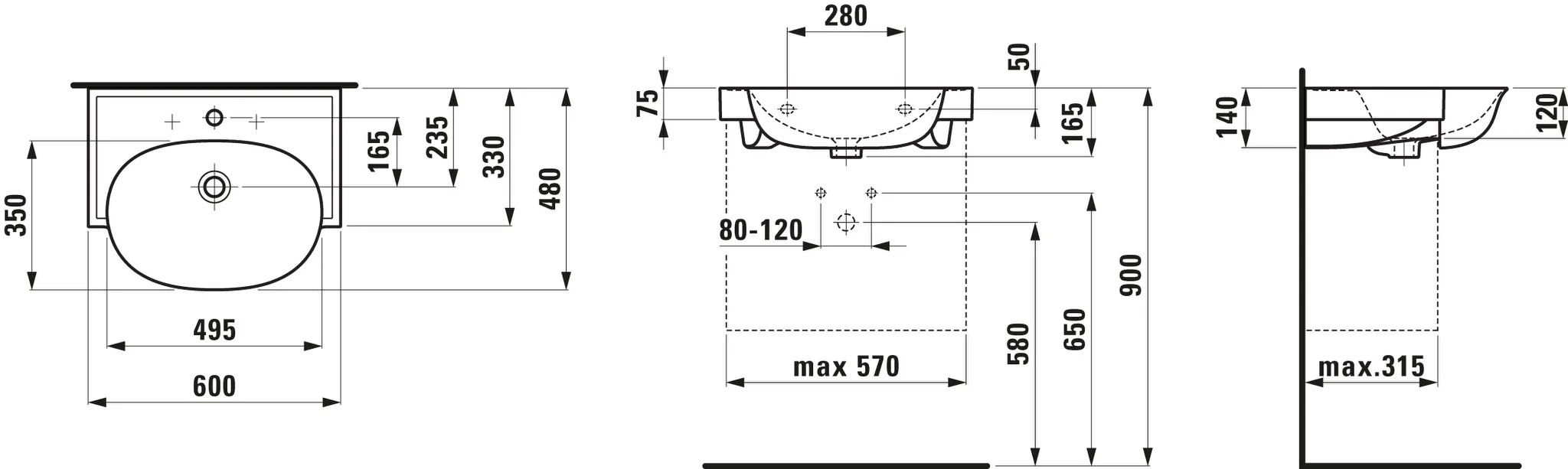 Waschtisch THE NEW CLASSIC 480x600x165 1 Hahnloch mit Überlauf weiß Waschtisch THE NEW CLASSIC 480x600x165 1 Hahnloch mit Überlauf weiß