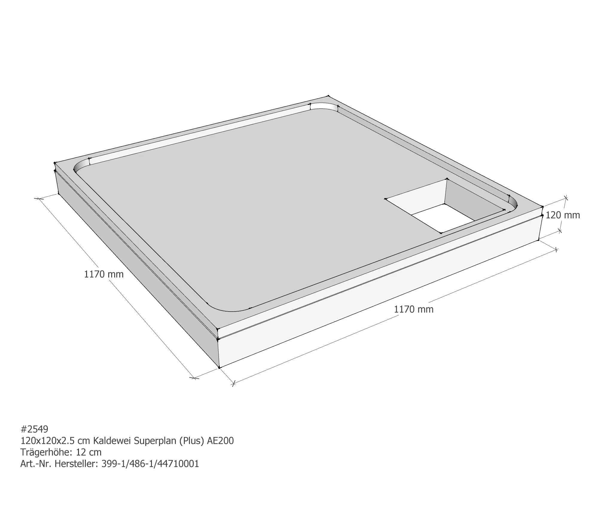 Duschwannenträger für Kaldewei Superplan (Plus) 120 × 120 × 2,5 cm Breite: 120 cm / Länge: 120 cm Duschwannenträger für Kaldewei Superplan (Plus) 120 × 120 × 2,5 cm Breite: 120 cm / Länge: 120 cm