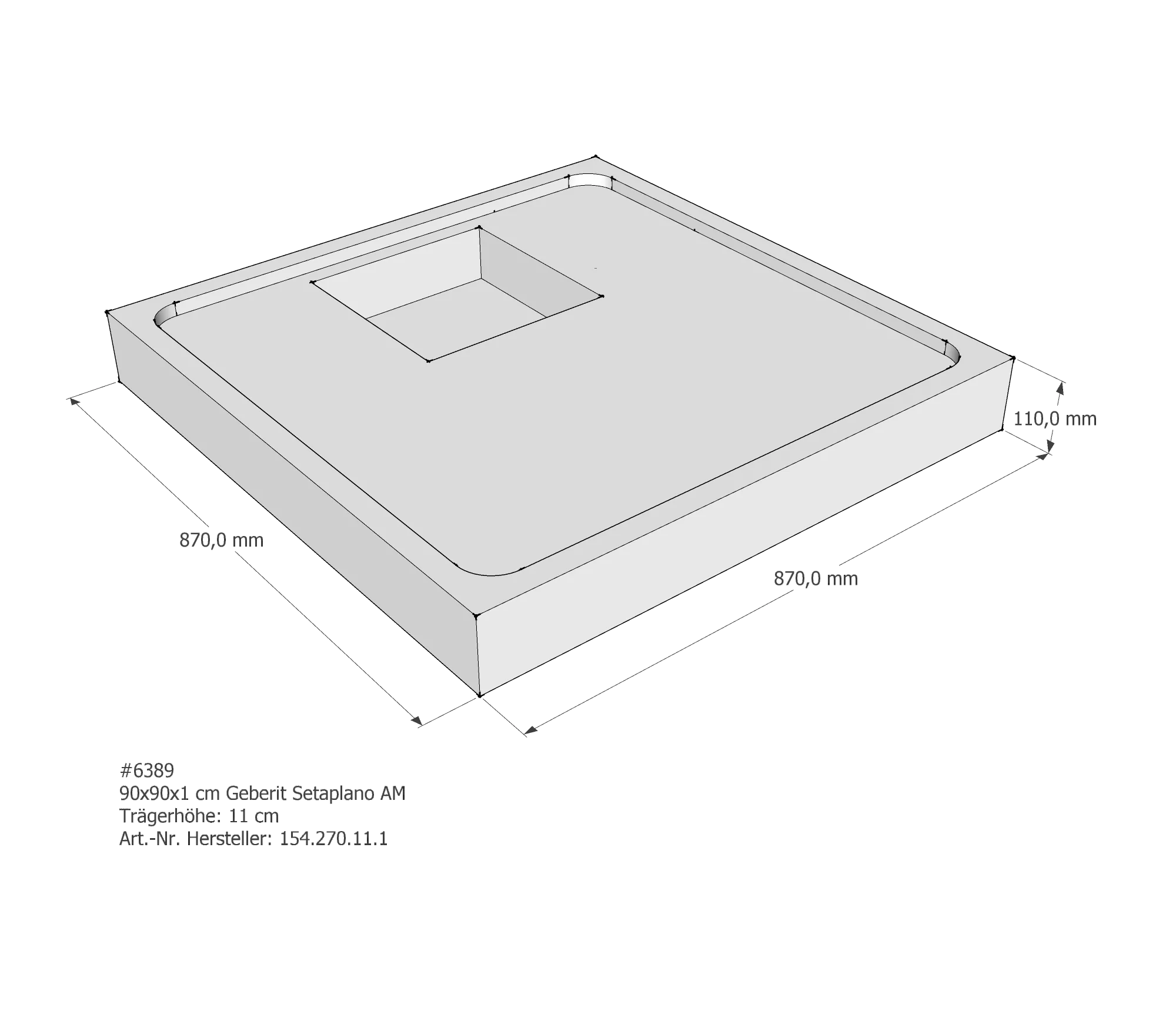 Duschwannenträger für Geberit Setaplano 90 × 90 × 1 cm