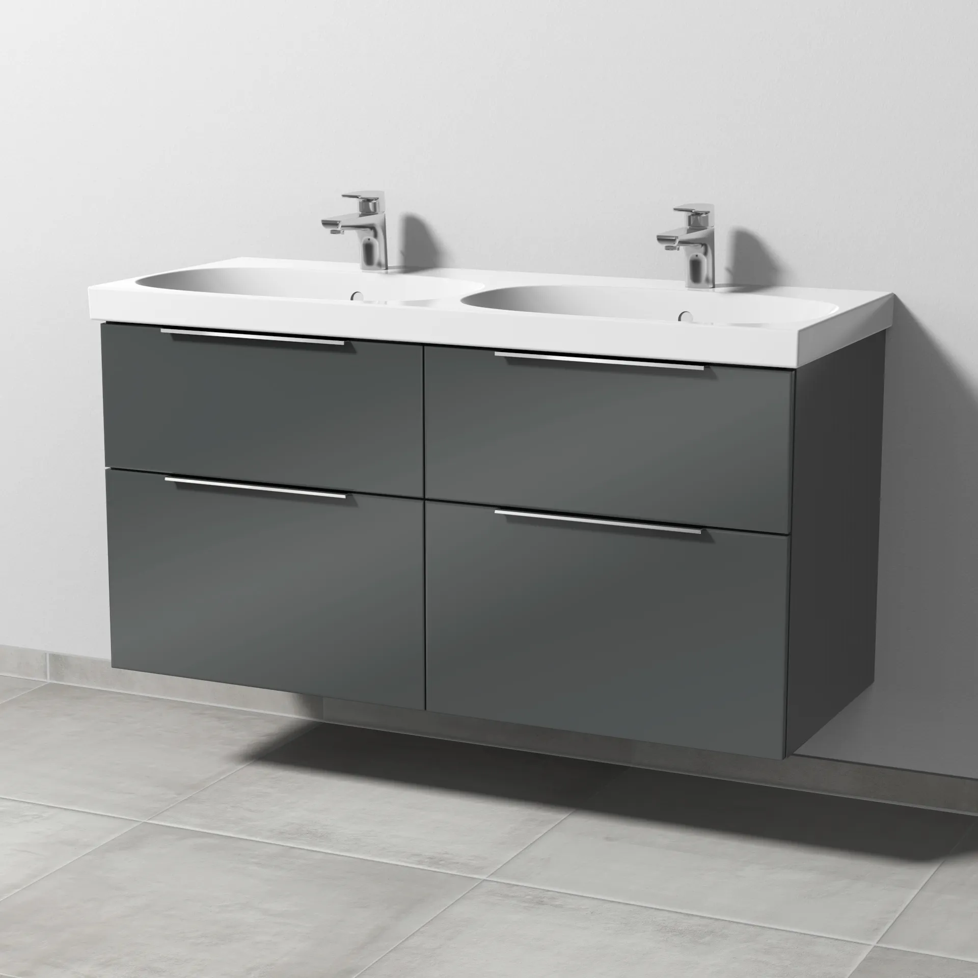 Sanipa Waschtischunterschrank „3way“ 1170 × 586 × 467 mm in Anthrazit (glanz), mit Hahnlochbohrung, Becken links und rechts Sanipa Waschtischunterschrank „3way“ 1170 × 586 × 467 mm in Anthrazit (glanz), mit Hahnlochbohrung, Becken links und rechts