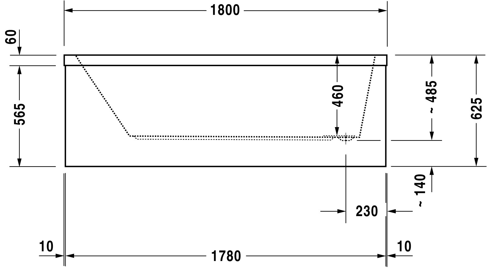 Duravit Badewanne „Starck“ rechteck 180 × 90 cm, Fußablauf 