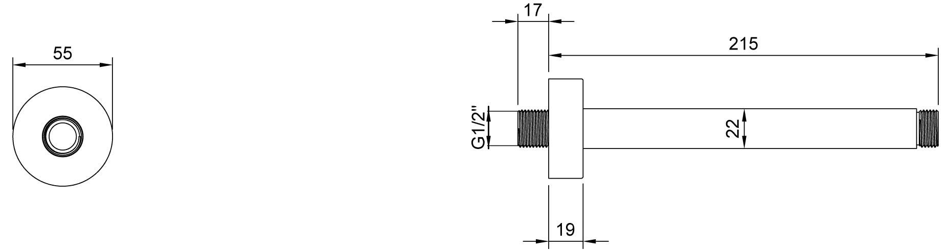 Dusche-Anschlussstück TVC00045352061 20 cm in Chrom Dusche-Anschlussstück TVC00045352061 20 cm in Chrom