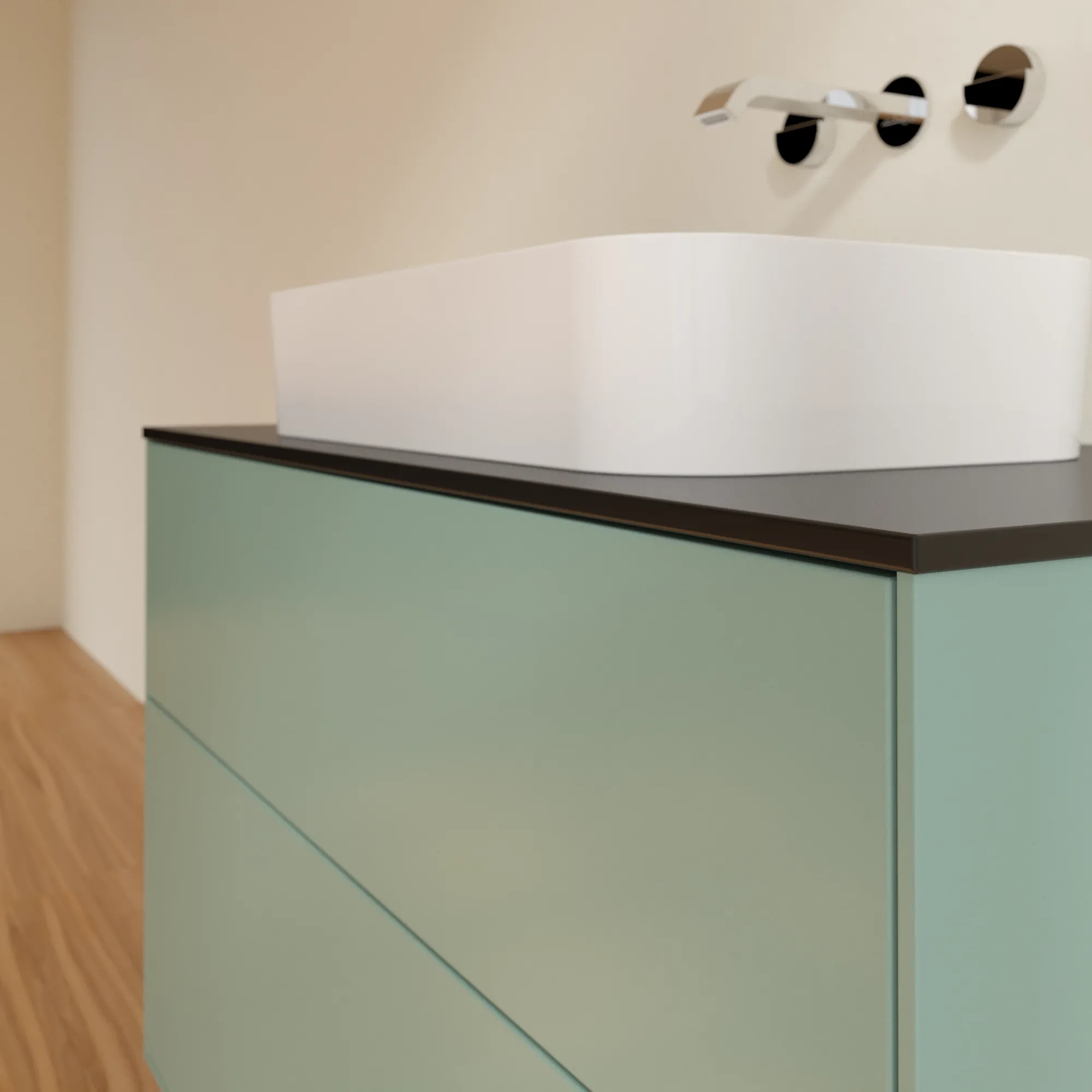 Villeroy & Boch Waschtischunterschrank „Finion“ für Schrankwaschtisch 1000 × 603 × 501 mm Olive Matt Lacquer, ohne Hahnlochbohrung, für Becken mittig