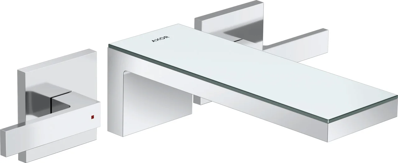 Hansgrohe AXOR MyEdition 3-Loch Waschtischarmatur Unterputz Wandmontage Chrom/Spiegelglas, Ausladung 221 mm, Hebelgriff, PowderRain Strahlart, max. Durchfluss 5 l/min