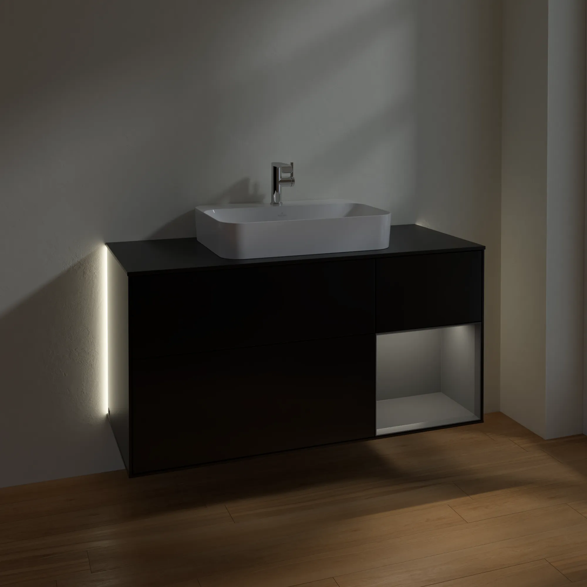 Villeroy & Boch Waschtischunterschrank „Finion“ für Schrankwaschtisch 1200 × 603 × 501 mm Black Matt Lacquer, für Becken mittig Villeroy & Boch Waschtischunterschrank „Finion“ für Schrankwaschtisch 1200 × 603 × 501 mm Black Matt Lacquer, für Becken mittig